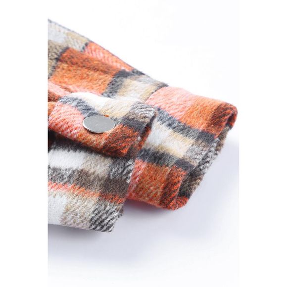 Azura Exchange  Orange Chest Pockets Flannel Plaid Shacket - Picture 10 of 15